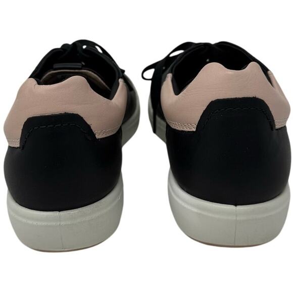 ECCO Soft Black Leather Sneakers Women’s 10 Lace Up Comfort Shoes Pink Trim - Picture 3 of 7